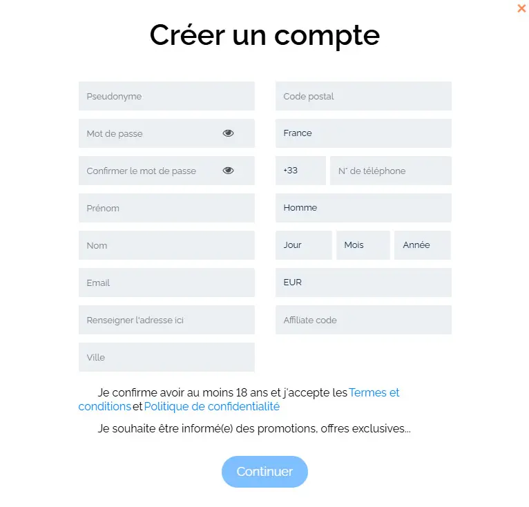 Processus d'inscription NEVADA WIN CASINO